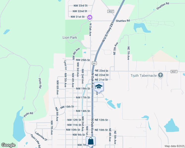 map of restaurants, bars, coffee shops, grocery stores, and more near 2317 North Oak Avenue in Mineral Wells