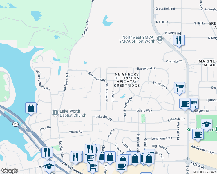 map of restaurants, bars, coffee shops, grocery stores, and more near 4812 Lemon Grove Drive in Fort Worth