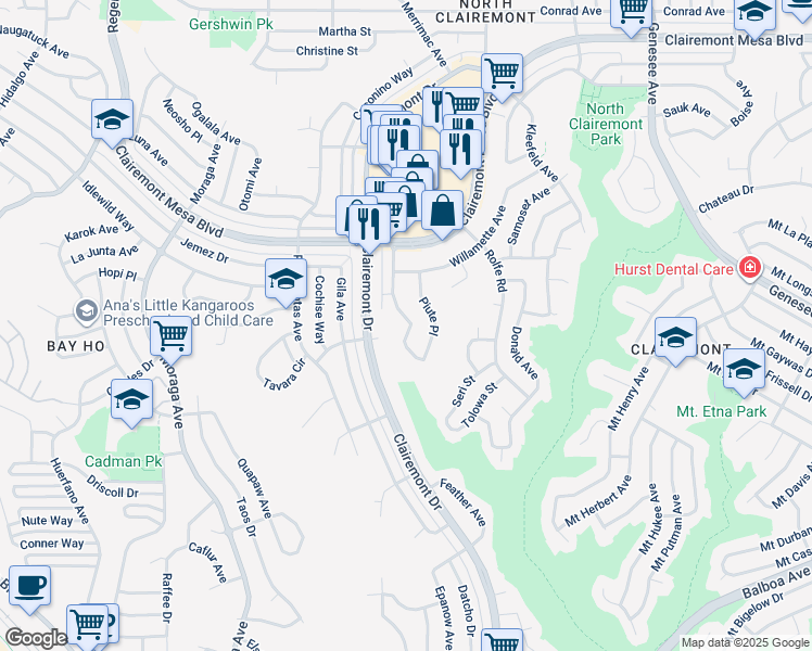 map of restaurants, bars, coffee shops, grocery stores, and more near 4504 Onondaga Avenue in San Diego