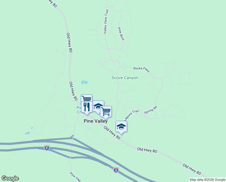 map of restaurants, bars, coffee shops, grocery stores, and more near 7662 Pine Boulevard in Pine Valley