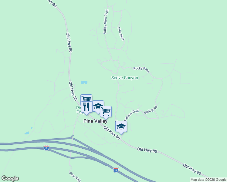 map of restaurants, bars, coffee shops, grocery stores, and more near 7662 Pine Boulevard in Pine Valley