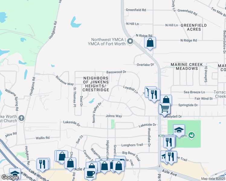 map of restaurants, bars, coffee shops, grocery stores, and more near 6407 Loydhill Lane in Fort Worth