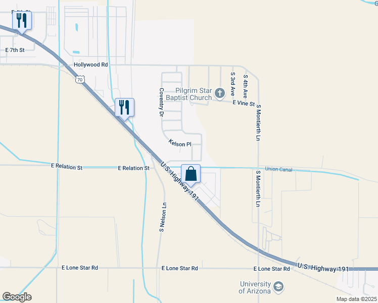 map of restaurants, bars, coffee shops, grocery stores, and more near 1394 S Roper Ln in Safford