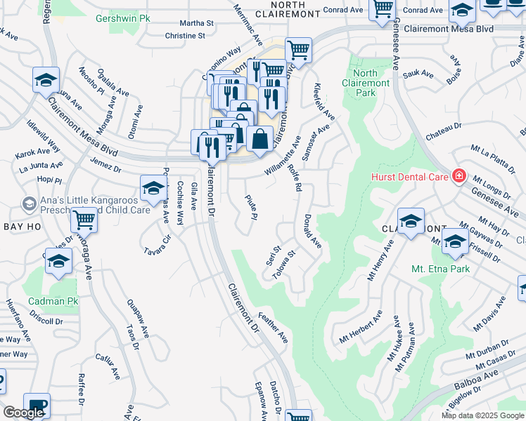 map of restaurants, bars, coffee shops, grocery stores, and more near in San Diego