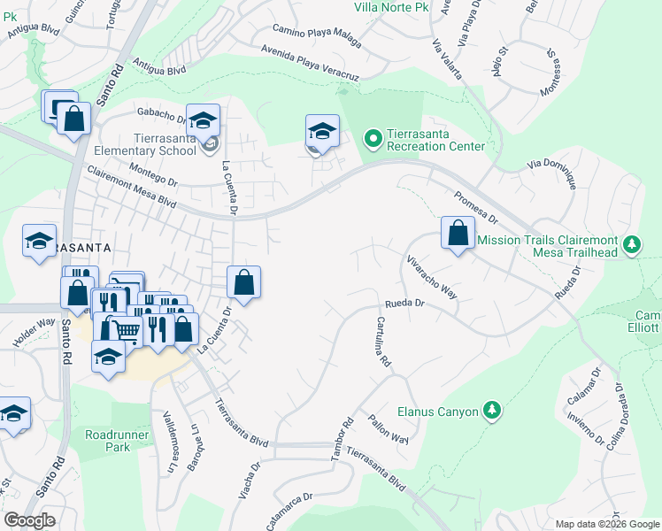 map of restaurants, bars, coffee shops, grocery stores, and more near in San Diego