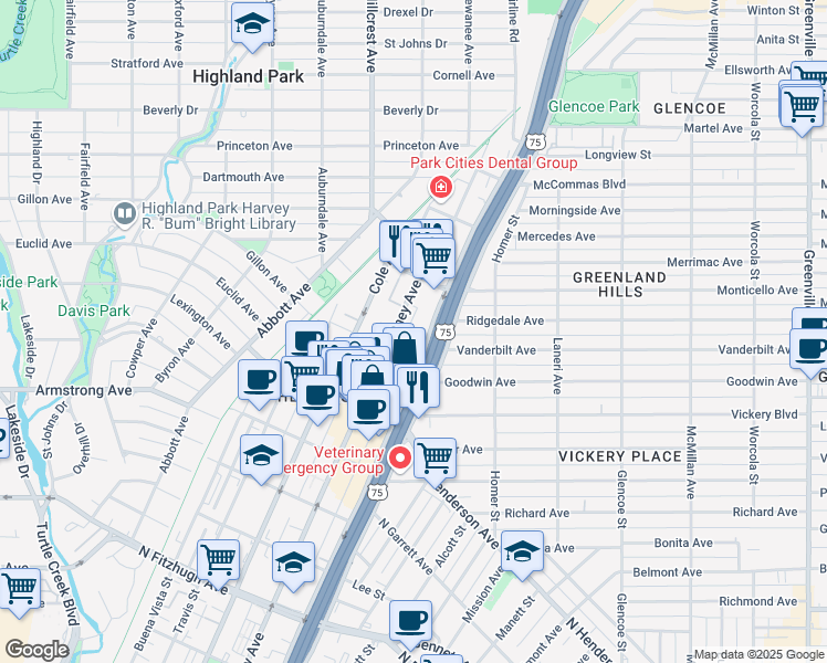 map of restaurants, bars, coffee shops, grocery stores, and more near 3031 Hester Avenue in Dallas