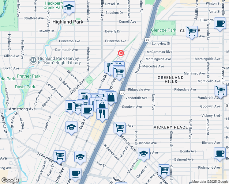 map of restaurants, bars, coffee shops, grocery stores, and more near 3031 Hester Avenue in Dallas