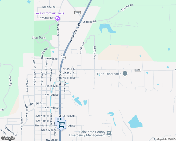 map of restaurants, bars, coffee shops, grocery stores, and more near 2401 Northeast 7th Avenue in Mineral Wells