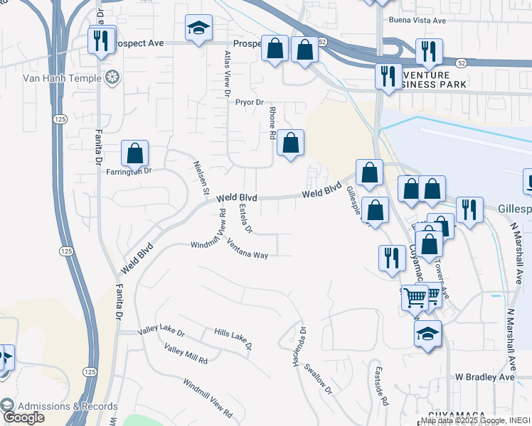 map of restaurants, bars, coffee shops, grocery stores, and more near 2161 Puesta Place in El Cajon