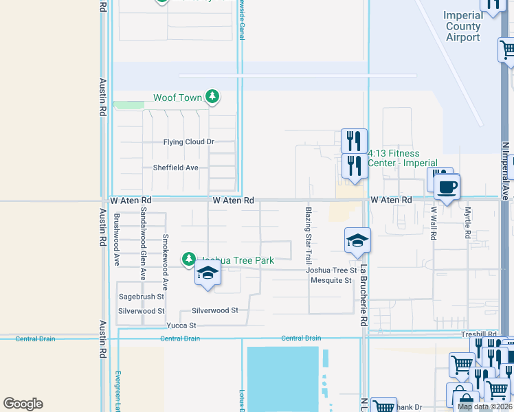 map of restaurants, bars, coffee shops, grocery stores, and more near 574-624 West Aten Road in Imperial