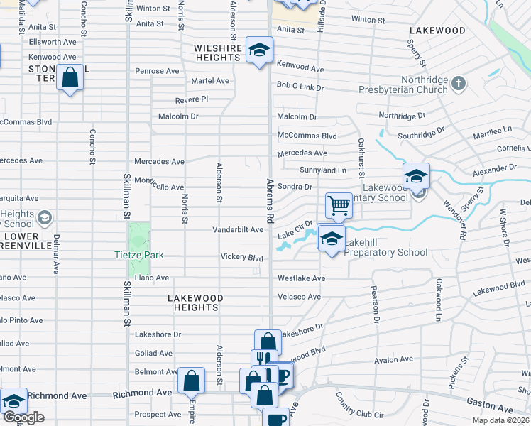 map of restaurants, bars, coffee shops, grocery stores, and more near 6369 Marquita Avenue in Dallas