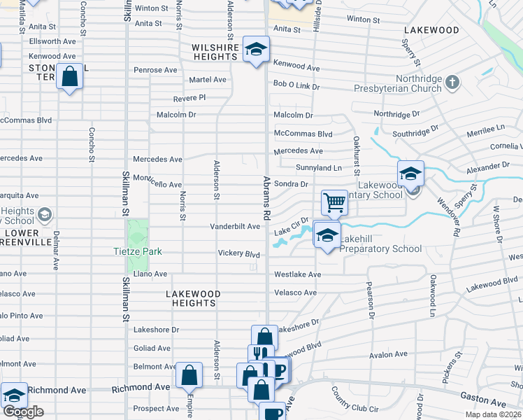 map of restaurants, bars, coffee shops, grocery stores, and more near 6369 Marquita Avenue in Dallas