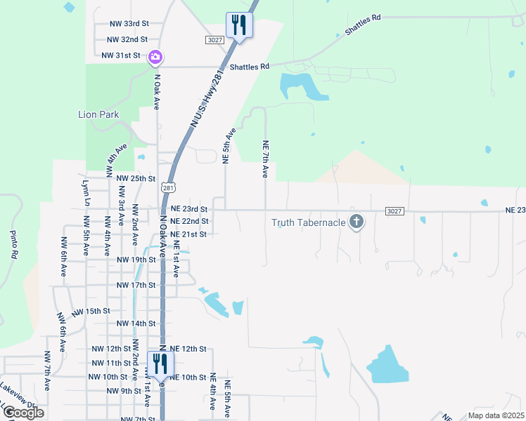 map of restaurants, bars, coffee shops, grocery stores, and more near 2401 Northeast 7th Avenue in Mineral Wells