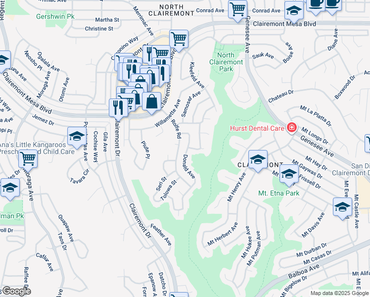 map of restaurants, bars, coffee shops, grocery stores, and more near 4496 Donald Avenue in San Diego