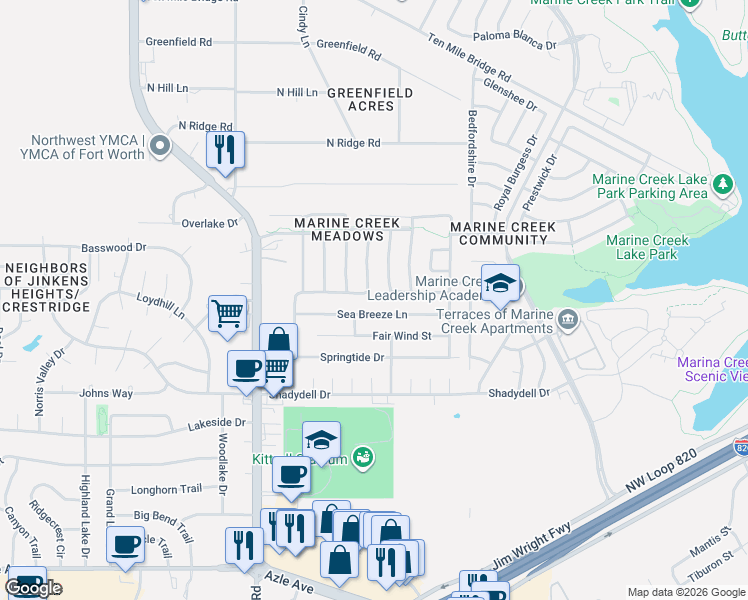 map of restaurants, bars, coffee shops, grocery stores, and more near 4909 Portview Drive in Fort Worth