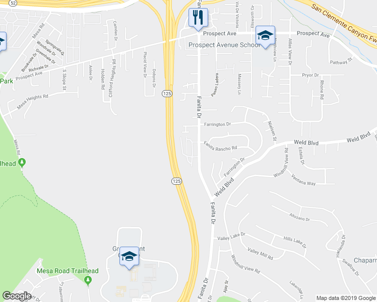 map of restaurants, bars, coffee shops, grocery stores, and more near 9031 Fanita Rancho Road in Santee