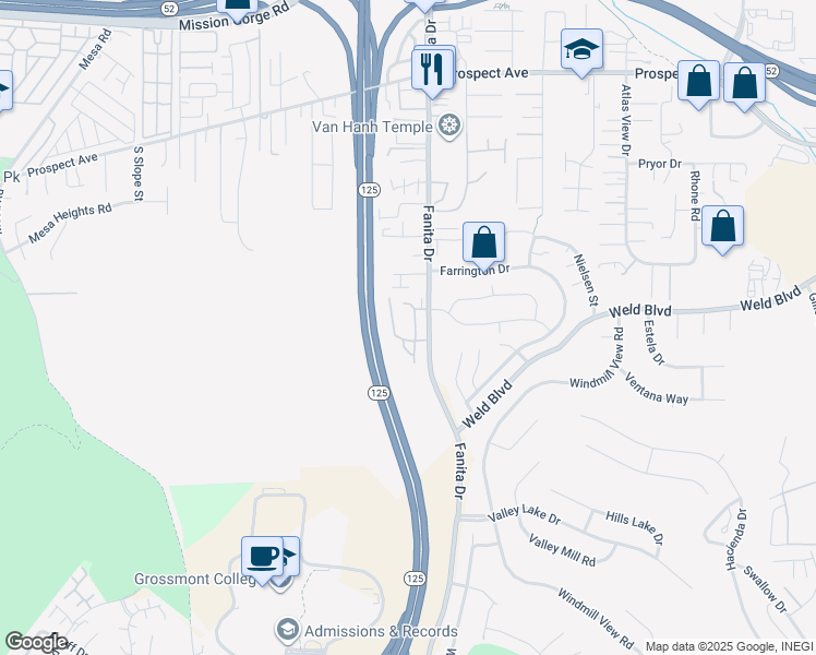 map of restaurants, bars, coffee shops, grocery stores, and more near 8109 Calle Fanita in Santee