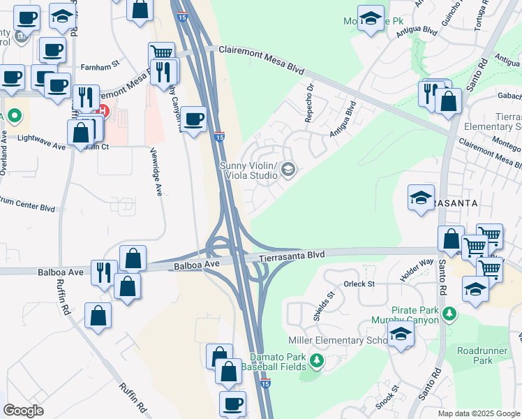 map of restaurants, bars, coffee shops, grocery stores, and more near 9755 Caminito Del Marfil in San Diego