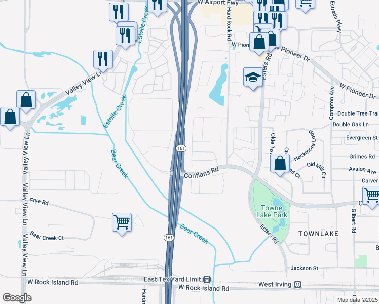 map of restaurants, bars, coffee shops, grocery stores, and more near 27 Salma Jameel Court in Irving