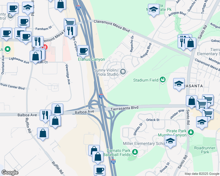 map of restaurants, bars, coffee shops, grocery stores, and more near 9768 Caminito Del Marfil in San Diego