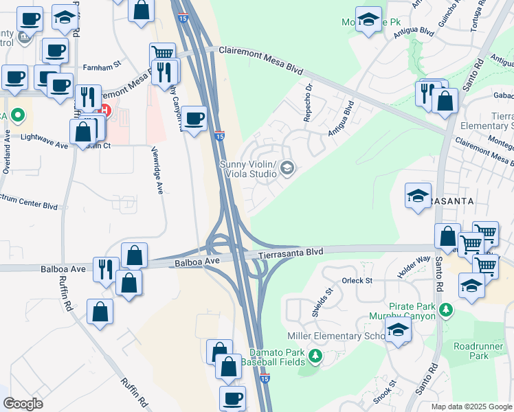 map of restaurants, bars, coffee shops, grocery stores, and more near 9755 Caminito Del Marfil in San Diego