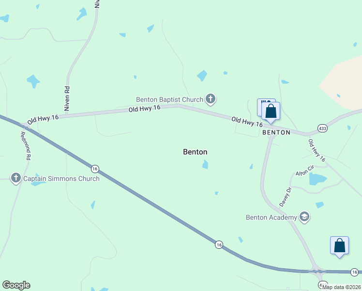 map of restaurants, bars, coffee shops, grocery stores, and more near 840 Old Highway 16 in Benton