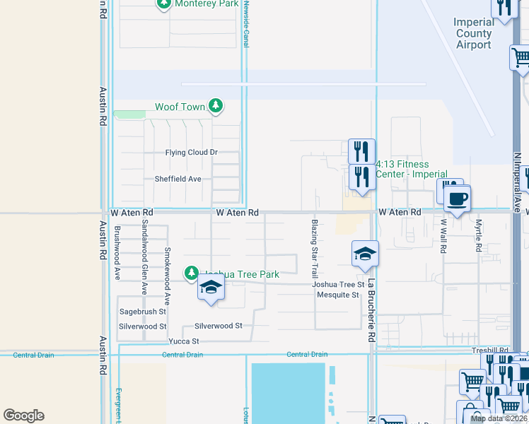map of restaurants, bars, coffee shops, grocery stores, and more near 574 West Aten Road in Imperial