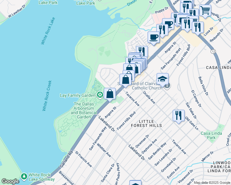 map of restaurants, bars, coffee shops, grocery stores, and more near 1190 Timplemore Drive in Dallas