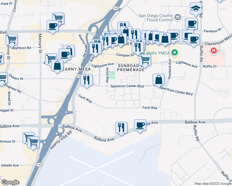 map of restaurants, bars, coffee shops, grocery stores, and more near 8783 Park Place Court in San Diego