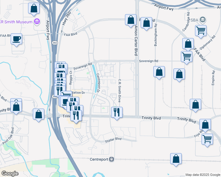 map of restaurants, bars, coffee shops, grocery stores, and more near 4328 Centreport Drive in Fort Worth