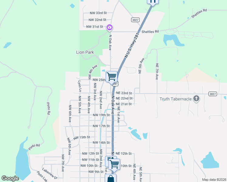 map of restaurants, bars, coffee shops, grocery stores, and more near 1506 North U.S. Highway 281 in Mineral Wells
