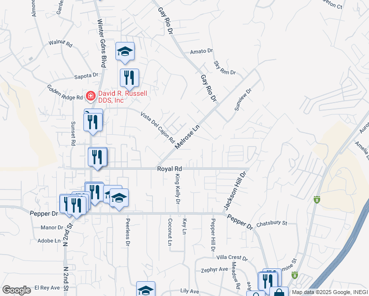map of restaurants, bars, coffee shops, grocery stores, and more near 12378 Wade Way in El Cajon