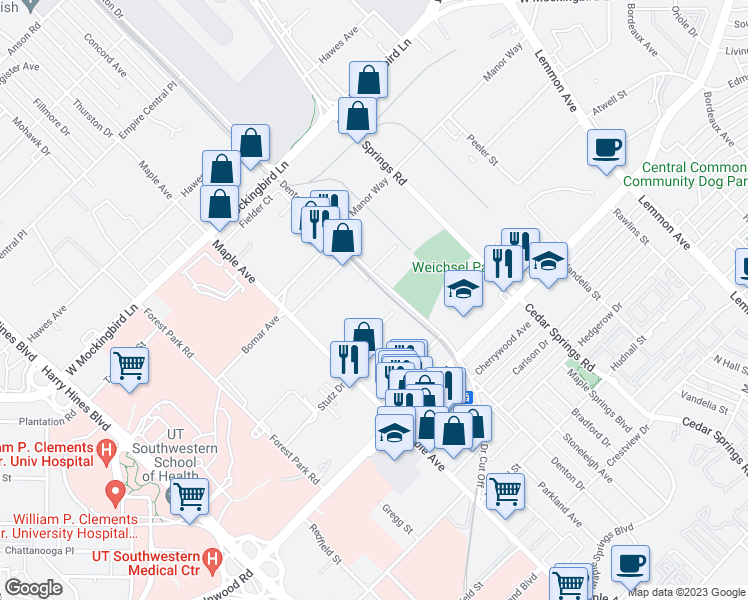 map of restaurants, bars, coffee shops, grocery stores, and more near 6025 Owens Street in Dallas