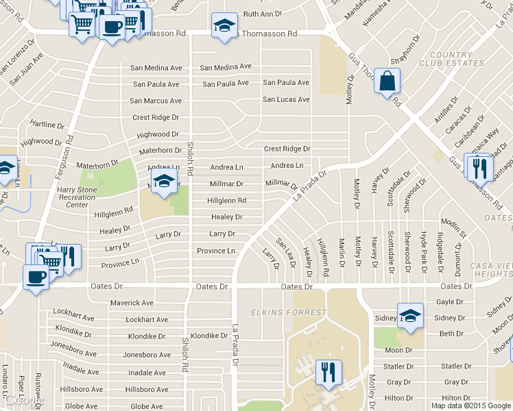 map of restaurants, bars, coffee shops, grocery stores, and more near 2927 Hillglenn Road in Dallas