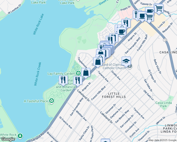 map of restaurants, bars, coffee shops, grocery stores, and more near 1190 Timplemore Drive in Dallas