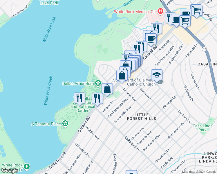 map of restaurants, bars, coffee shops, grocery stores, and more near 1190 Timplemore Drive in Dallas
