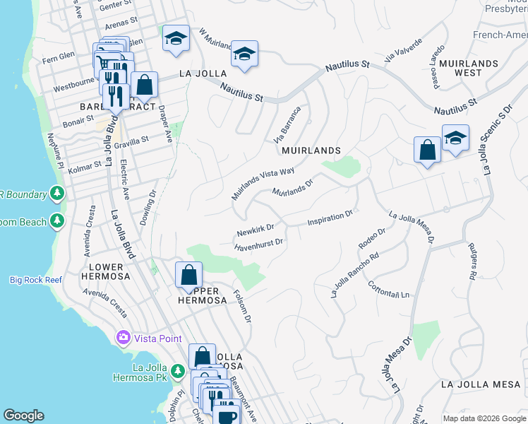 map of restaurants, bars, coffee shops, grocery stores, and more near 1009 Solymar Drive in San Diego