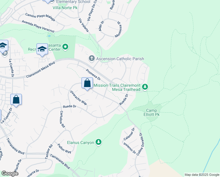 map of restaurants, bars, coffee shops, grocery stores, and more near 11272 Promesa Drive in San Diego