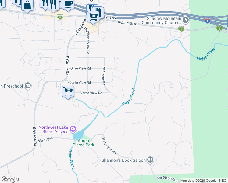 map of restaurants, bars, coffee shops, grocery stores, and more near 1961 Pine View Road in Alpine