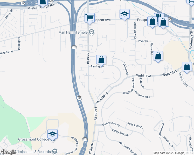 map of restaurants, bars, coffee shops, grocery stores, and more near 9144 Fanita Rancho Road in Santee