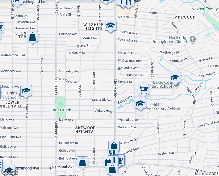map of restaurants, bars, coffee shops, grocery stores, and more near 6369 Marquita Avenue in Dallas