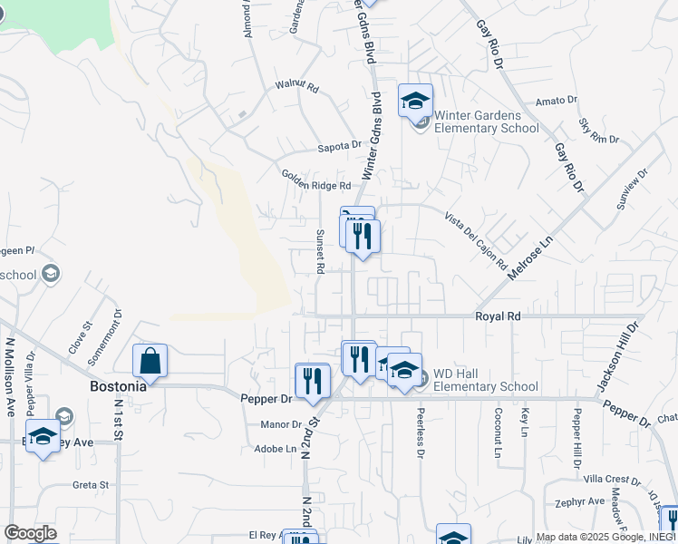 map of restaurants, bars, coffee shops, grocery stores, and more near 11924 Orchard Road in Lakeside