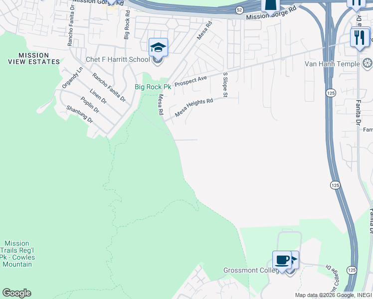 map of restaurants, bars, coffee shops, grocery stores, and more near 8209 Mesa Road in Santee