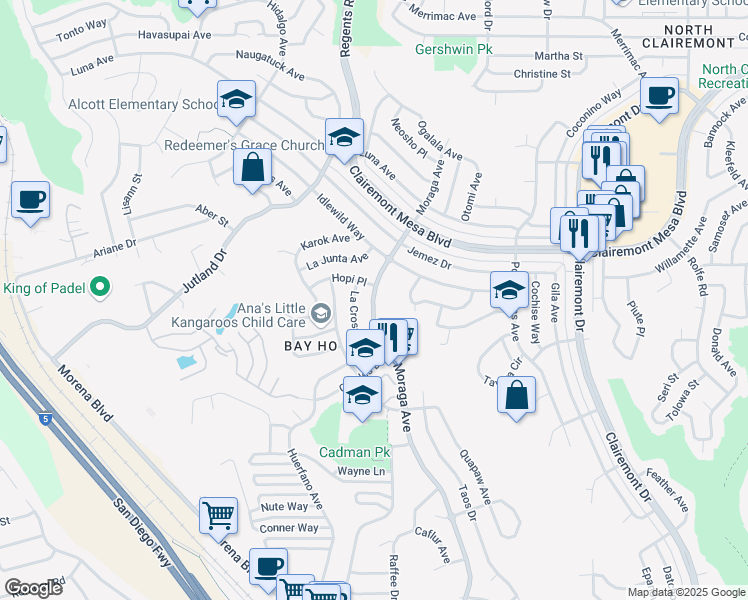 map of restaurants, bars, coffee shops, grocery stores, and more near 4517 Moraga Avenue in San Diego