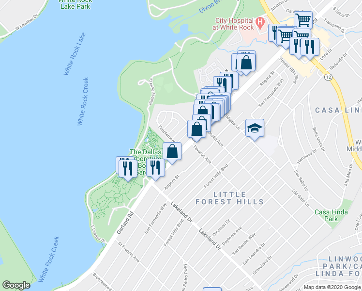 map of restaurants, bars, coffee shops, grocery stores, and more near 1190 Timplemore Drive in Dallas