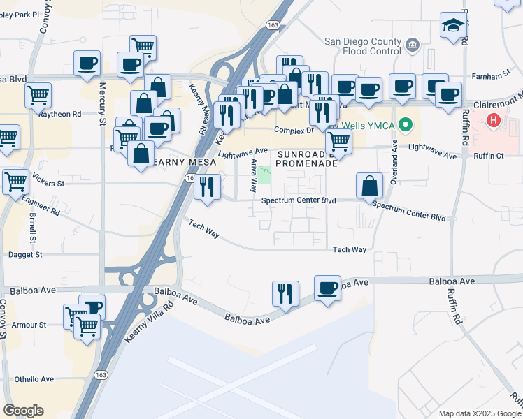 map of restaurants, bars, coffee shops, grocery stores, and more near 8728 Esplanade Park Lane in San Diego