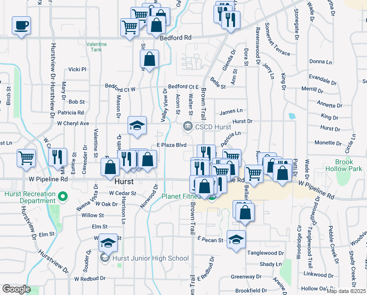 map of restaurants, bars, coffee shops, grocery stores, and more near 1053 Liberty Circle in Hurst