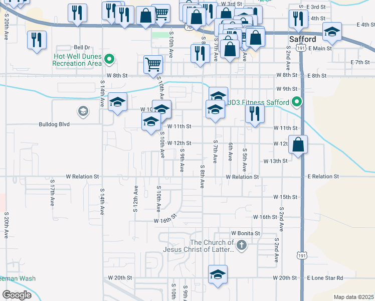 map of restaurants, bars, coffee shops, grocery stores, and more near 1211 South 9th Avenue in Safford