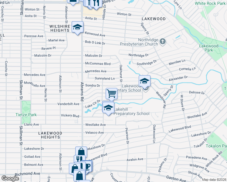 map of restaurants, bars, coffee shops, grocery stores, and more near 6537 Vanderbilt Avenue in Dallas