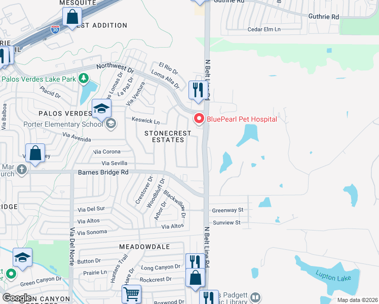 map of restaurants, bars, coffee shops, grocery stores, and more near 4521 Blue Mesa Lane in Mesquite